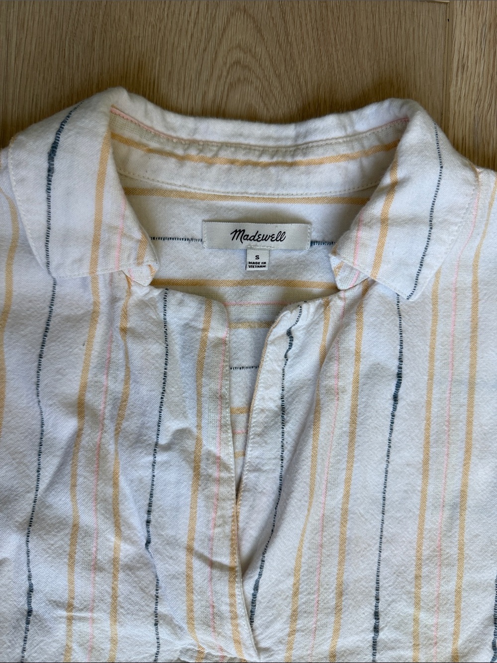 Madewell Park Popover Shirt in Textured Stripe Cotton Short Sleeve Split Neck S - Picture 2 of 13